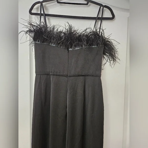 Ieena for Mac DuggalBlack Strapless Jumpsuit with Feather Trim 68146 SZ  6 NEW - Picture 7 of 11